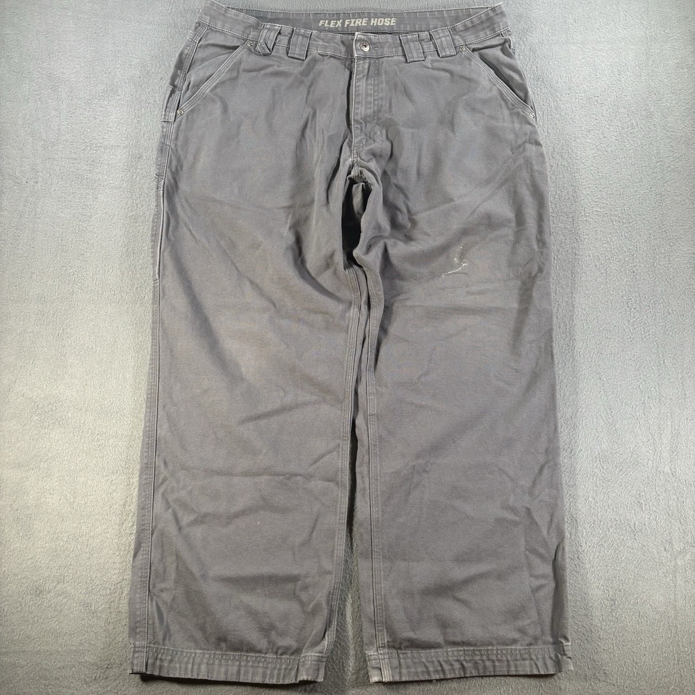 Duluth Trading Flex Fire Hose Pants Mens 38x30 Gray Relaxed Fit Canvas Workwear
